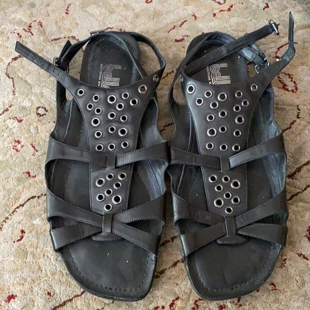 Belle Sigerson Morrison black leather and metal sandals.